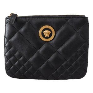 VERSACE Black Leather Zip Small Pouch Bag